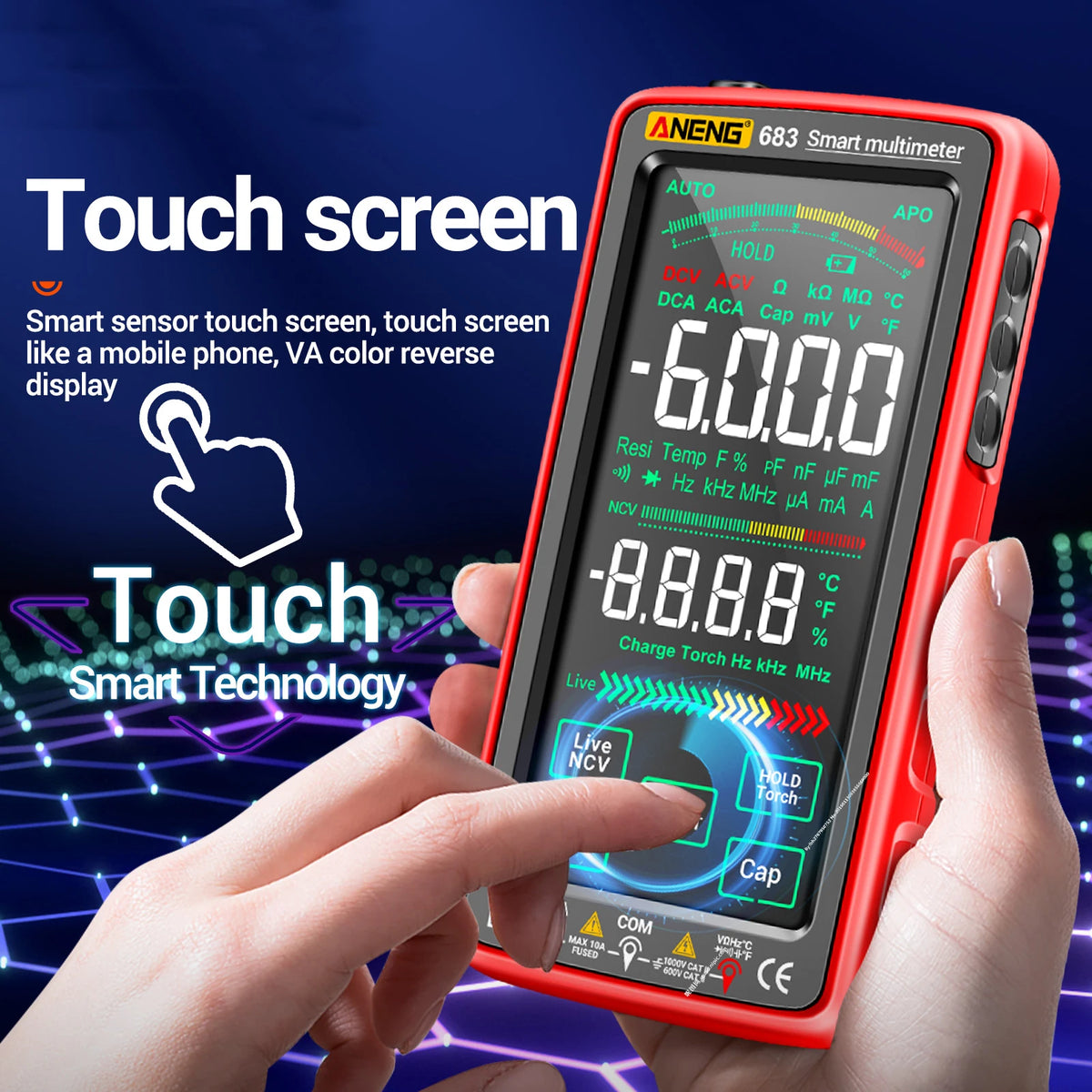 Professional 6000-Count Digital Multimeter with NCV Detection and Rechargeable Battery