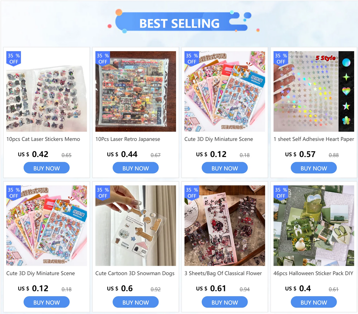 Eine Sammlung von Kawaii-Tier- und Kuchen-Dekosticker für das Journaling, darunter Lasergravierte und ausgeschnittene Designs