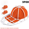 Three white washing cages for baseball caps shown with an orange hat, designed to hold and clean caps.
