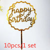 Gold Acrylic Happy Birthday Cake Toppers (Set of 10)