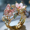 Floral Butterfly Rhinestone Ring — Romantic Adjustable Design
