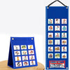 A blue folder containing various visual schedule cards for daily routines and chores.