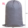 Large capacity XL drawstring laundry bag in gray checkered fabric with a grid pattern