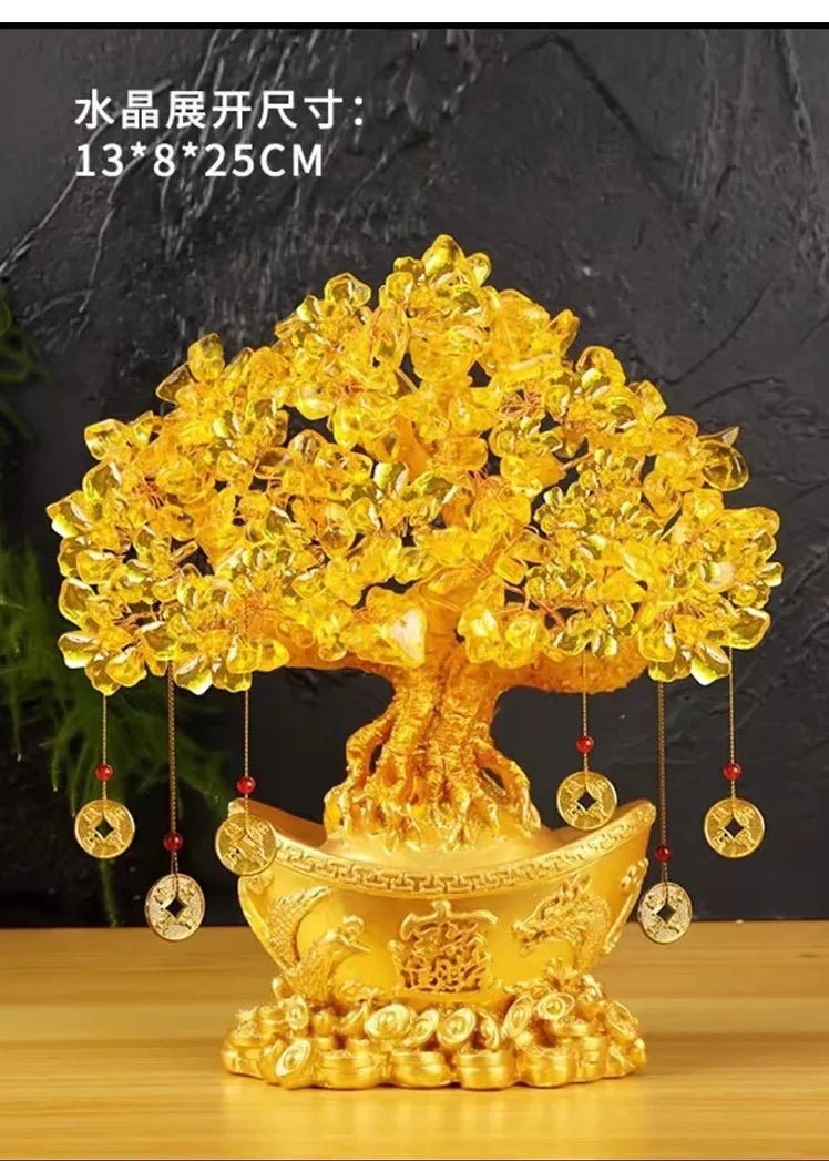 Golden Citrine Crystal Money Tree – Feng Shui Wealth Charm