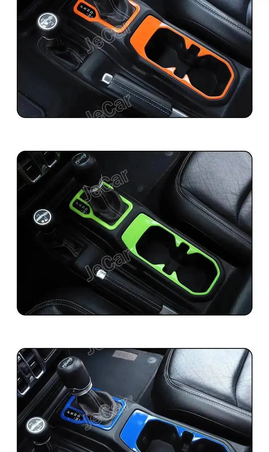Black ABS gear shift panel and cup holder trim cover for Jeep Wrangler JL and Gladiator JT
