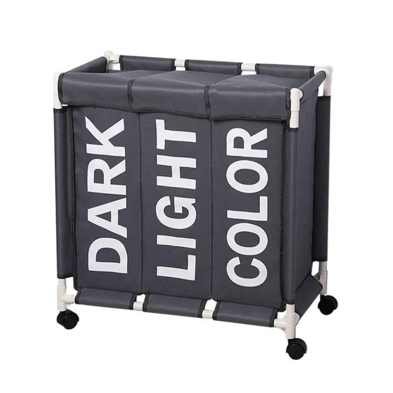 3-Compartment Rolling Laundry Hamper with Wheels