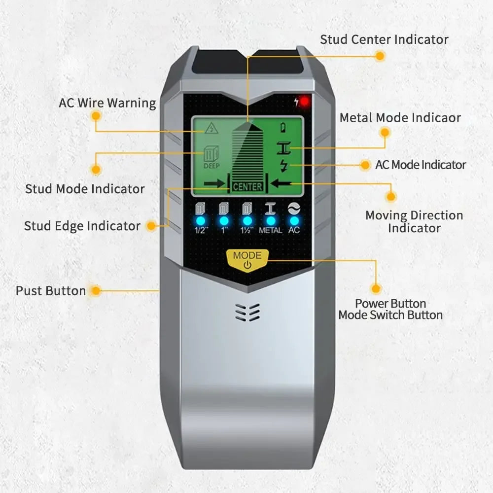 Multifunctional Wall Scanner with Metal, Stud, Wood, and AC Wire Detection