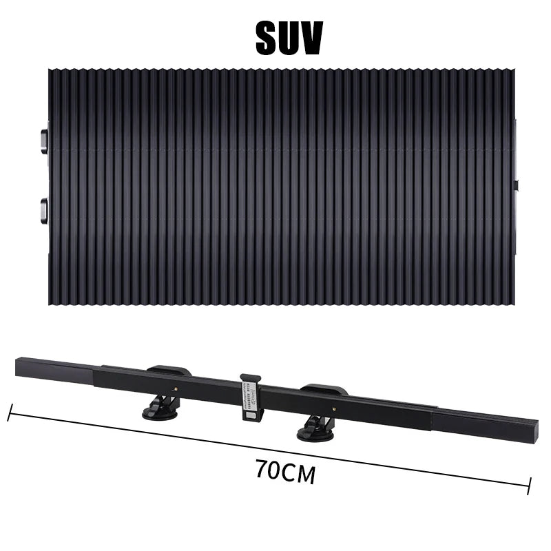 Black retractable SUV windshield sunshade for UV and heat protection