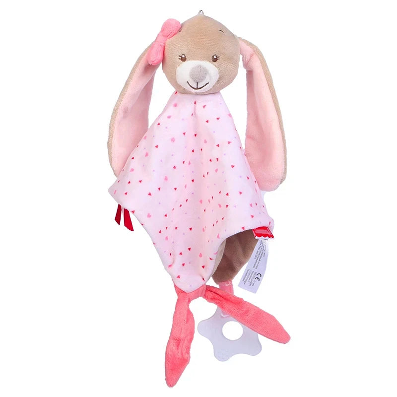 A pink elephant plush toy with long ears and a matching blanket for babies