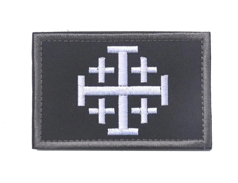 Embroidered Crusader Cross Tactical Patch with Hook and Loop Backing