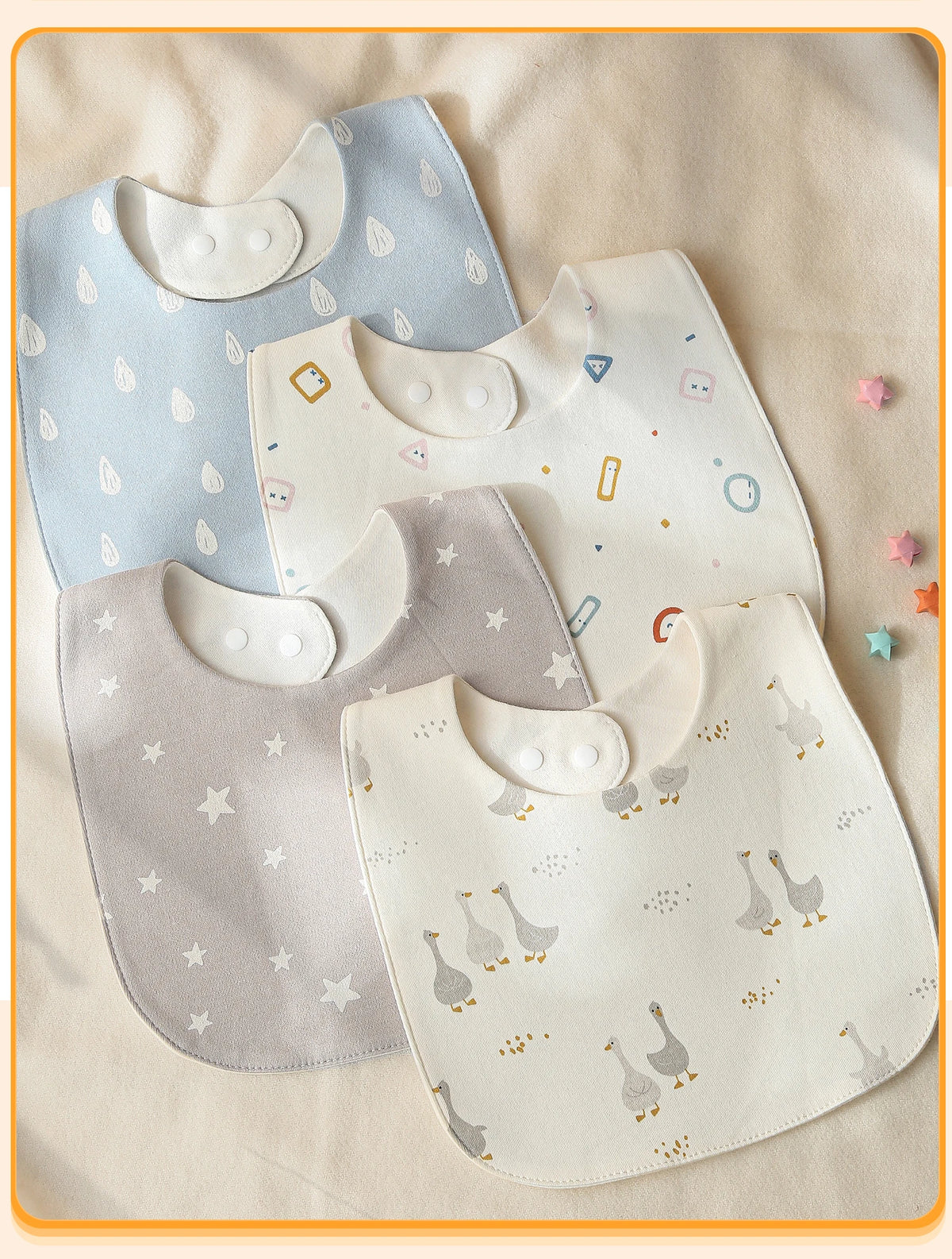 Soft Cotton Baby Bibs with Waterproof Backing (3-Layer, U-Shaped)