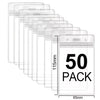 A stack of fifty clear waterproof ID card holders with lanyard slots shown in a row.