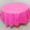 A vibrant pink disposable round tablecloth is displayed on a table.