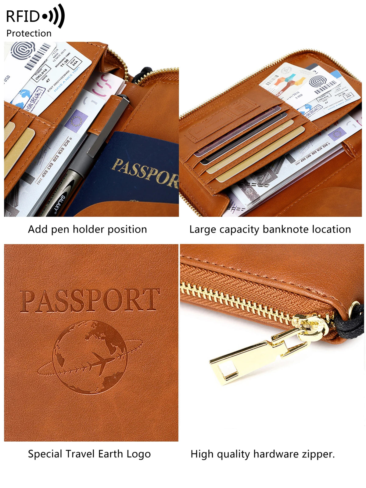 RFID-Blocking Travel Passport Holder with Card Slots