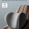 Close-up of a gray memory foam neck support pillow designed for streamline comfort in a car headrest.