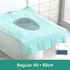 Light blue disposable toilet seat cover for a toilet, measuring 40 by 60 cm.