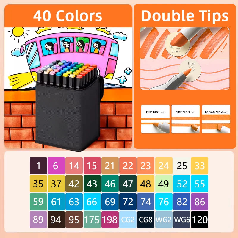 Dual-Tip Alcohol Markers for Art & Illustration