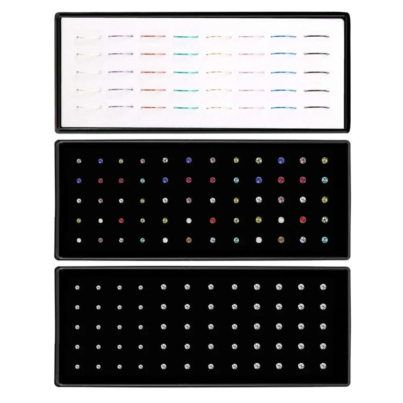 Stainless Steel Nose Studs with Crystal Accents