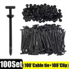 A set of 100 self-locking nylon cable tie buckles and clips for various repairs
