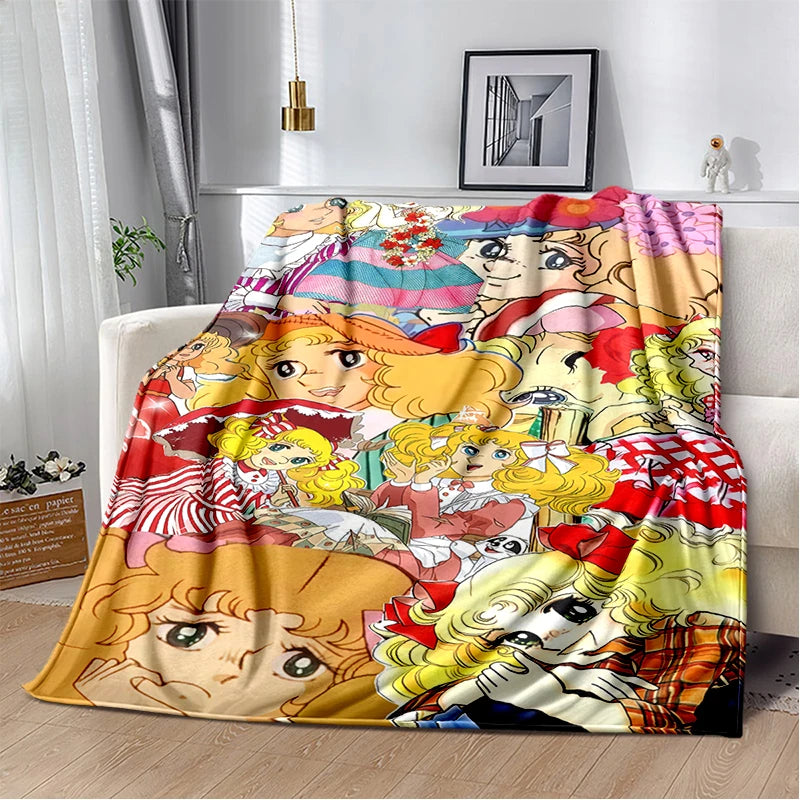 Cartoon Anime Flannel Throw Blanket in Candy Girl Design