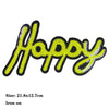 Yellow and black sequin letter patch spelling happy embroidered iron-on patch