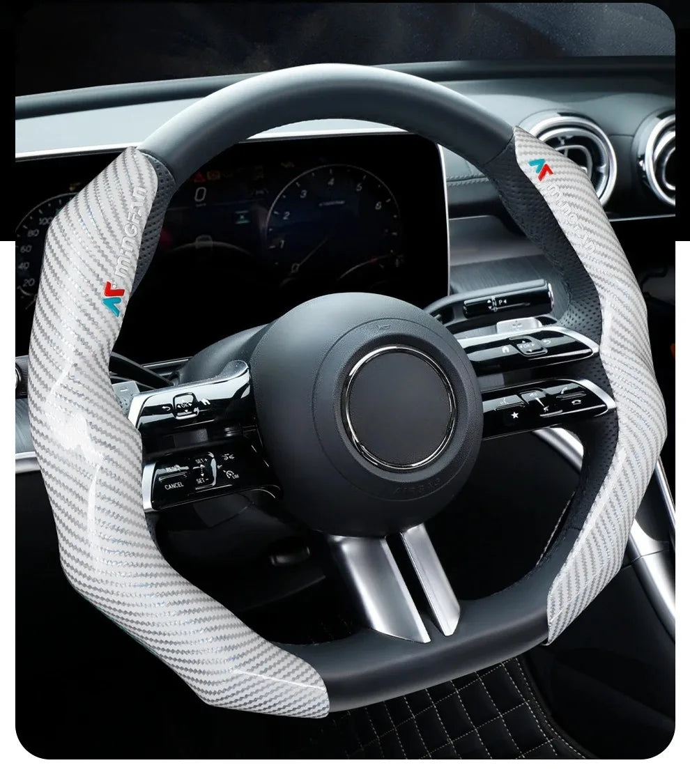 Carbon Fiber Texture Steering Wheel Cover - Anti-Slip & Comfortable Grip