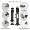 A set of black surface cleaning blades and a stainless steel head with various radius interchangeable pads for caulking.
