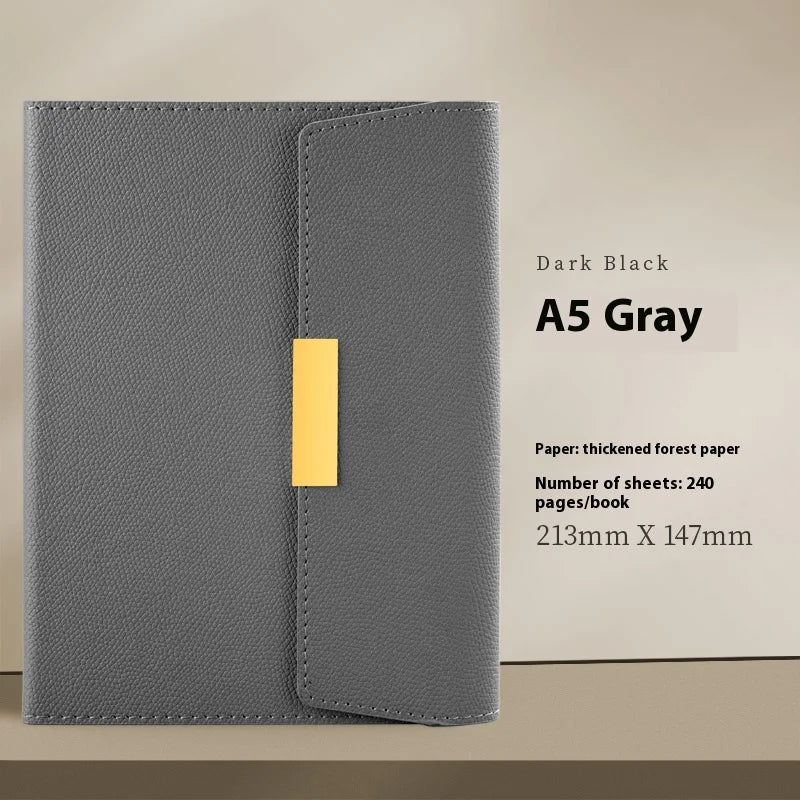 A5 Gray journal notebook with a dark black cover and gold accent, showing the front view.