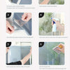 Instructions showing the step-by-step method for installing frosted privacy window film on glass.
