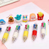A set of four colorful kawaii ballpoint pens in various colors and designs for party favors or classroom prizes.