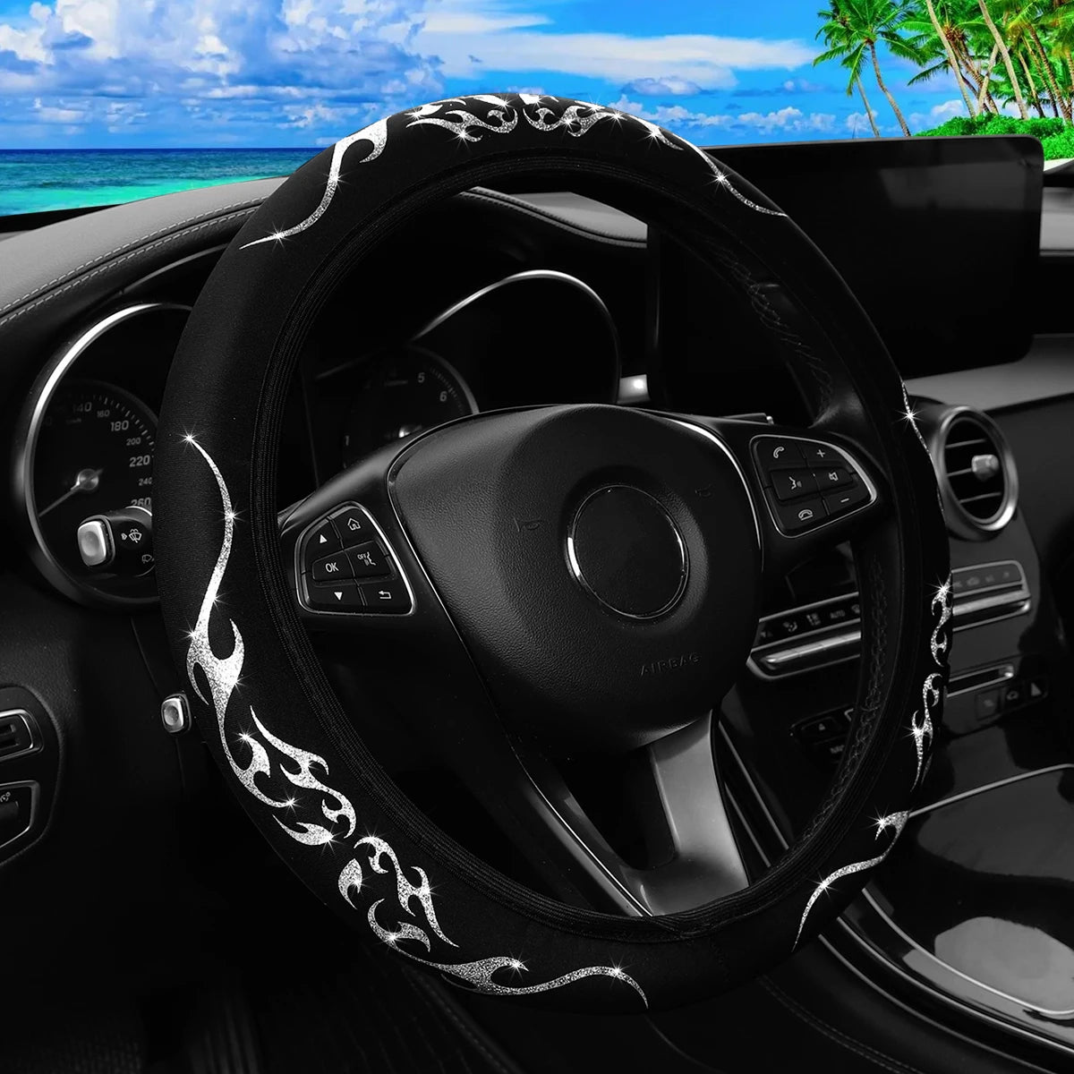 Flame Totem Fabric Steering Wheel Cover (Fits 14.5-15 Inch)