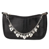 Black crocodile print handbag with an elegant metal chain strap