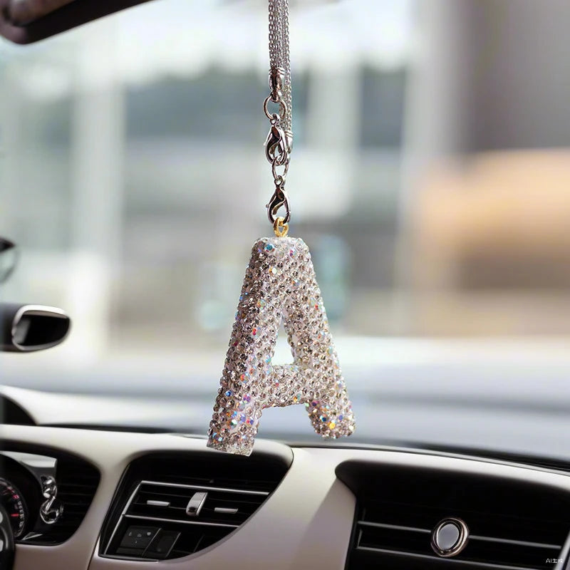 Rhinestone Letter Car Rearview Mirror Pendant