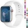 A white silicone sport band for an Apple Watch shown with various color options.