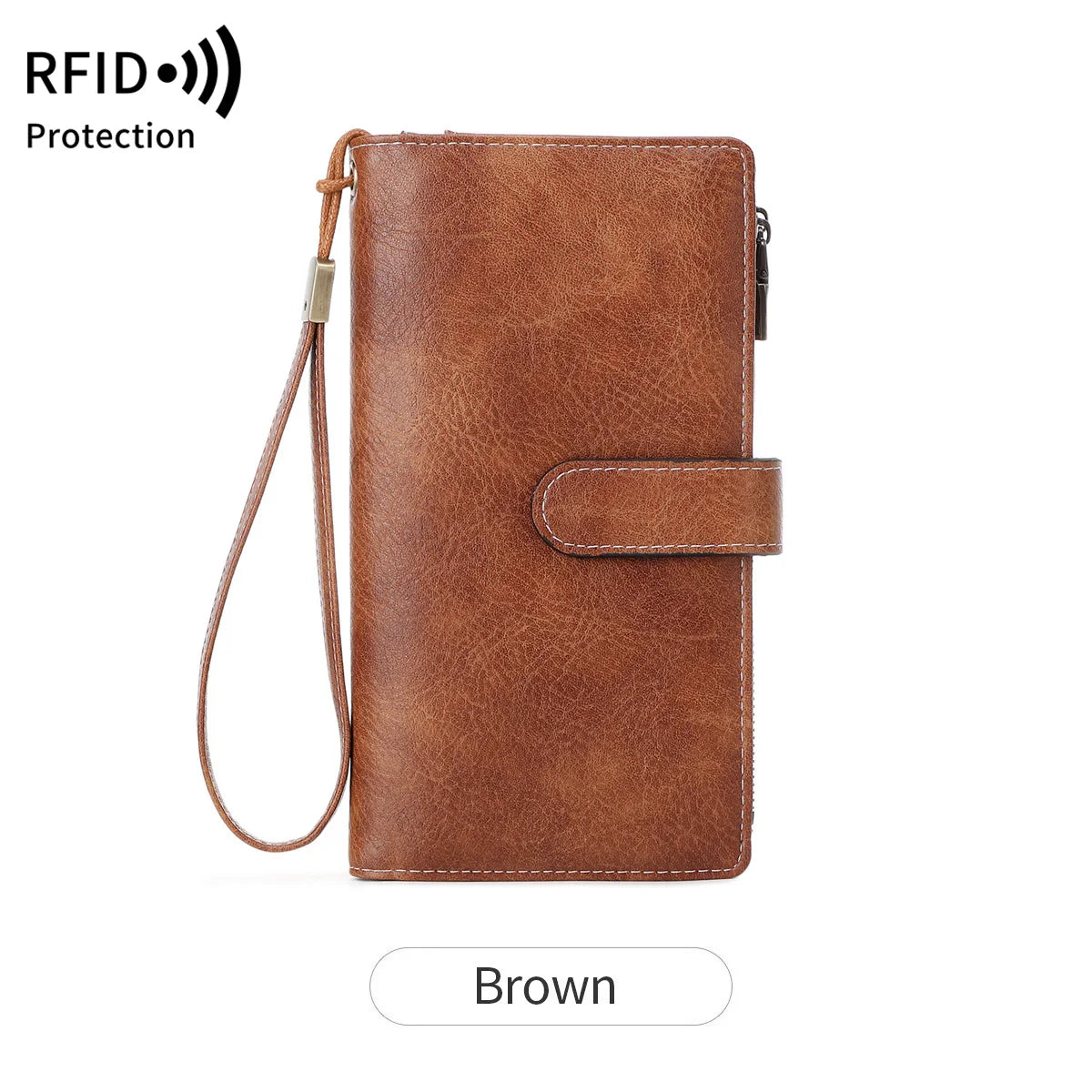 Vintage RFID-Blocking Long Wallet with Wristlet Strap
