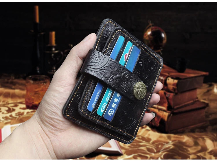 Handcrafted Cowhide Leather Card Wallet with Coin Pocket