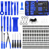 A blue car trim removal tool kit with various tools and a storage pouch for automotive work.