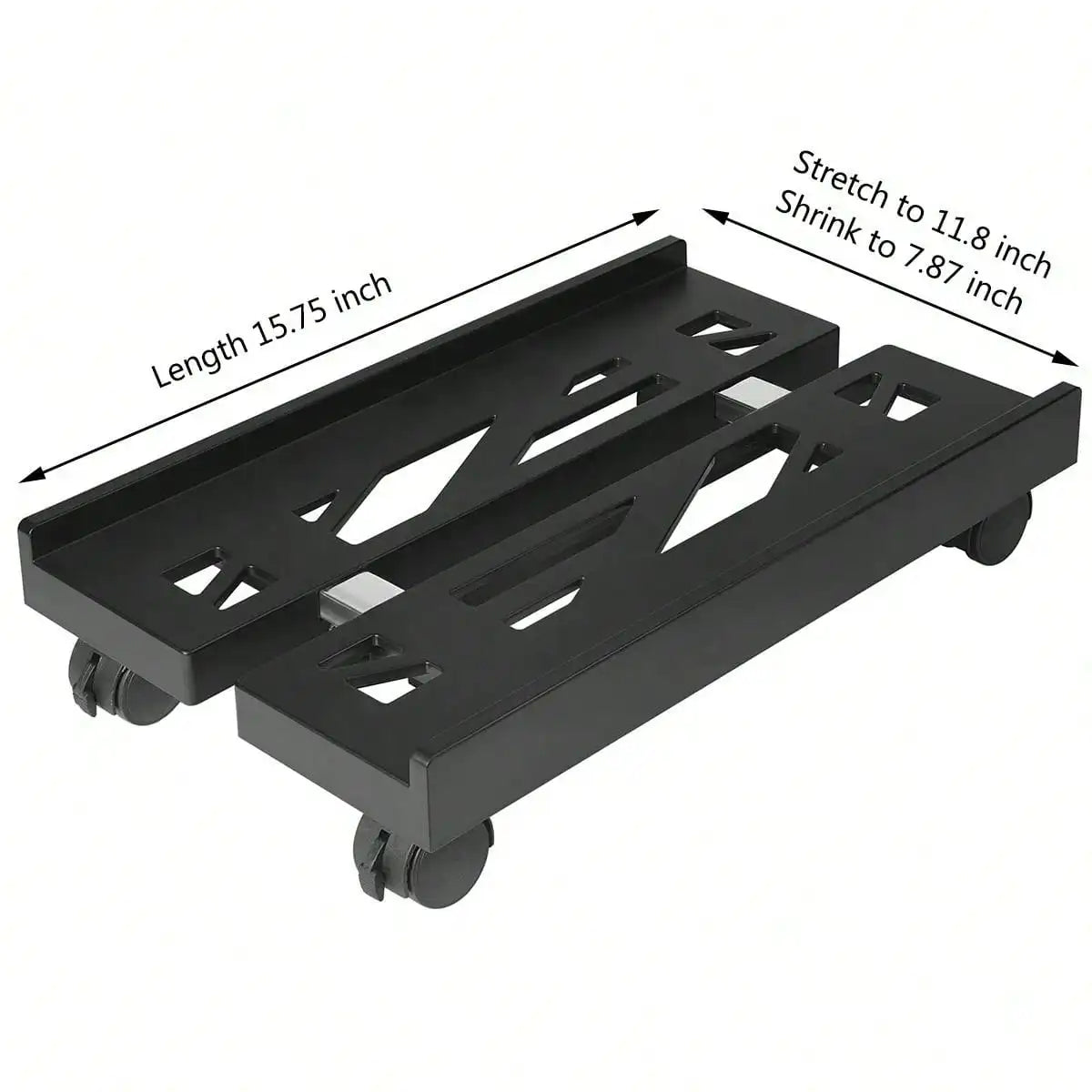 Black adjustable rolling CPU stand with wheels for under-desk use