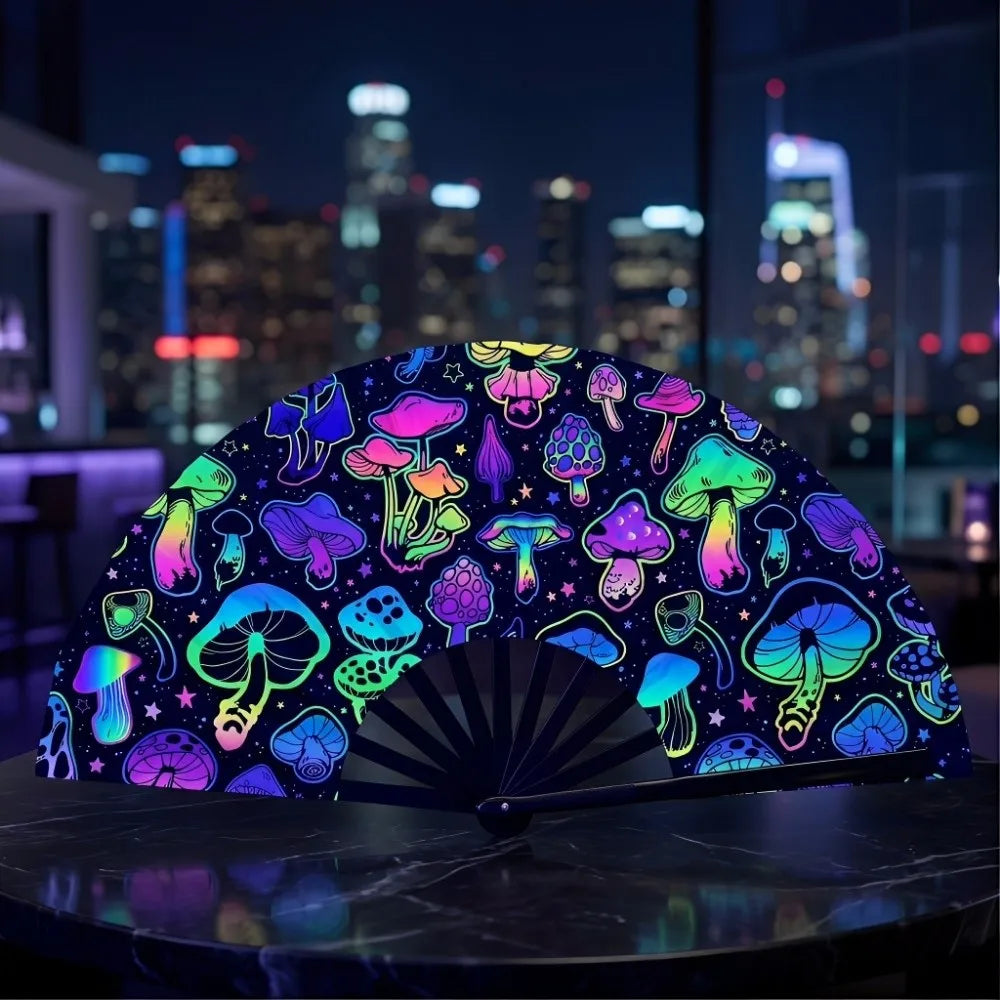 Holographic Folding Hand Fan with UV Glow Effect