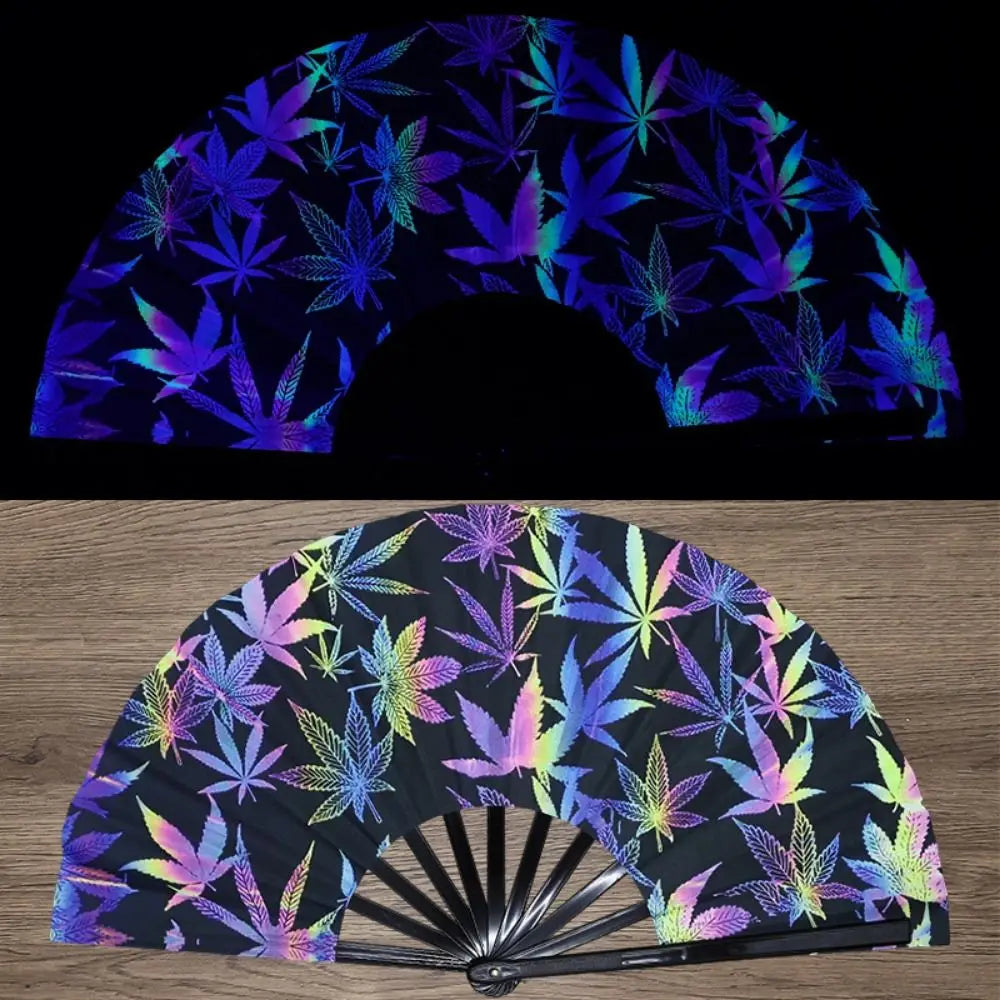 Holographic Folding Hand Fan with UV Glow Effect