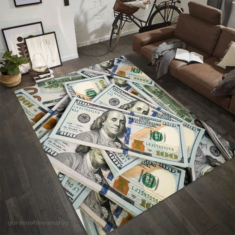 Alfombra de Área con Diseño del Billete de $100 de Benjamin Franklin