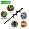 A black garden auger tool used for drilling ice holes and digging soil to plant vegetables and flowers.