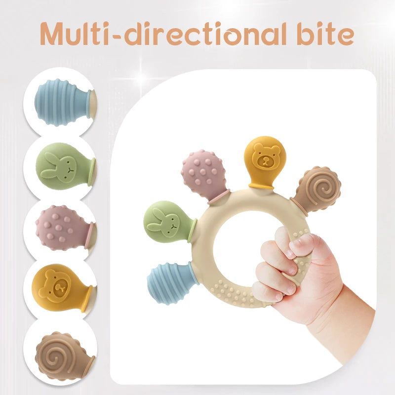 Silicone Baby Teether Ring with Sensory Beads