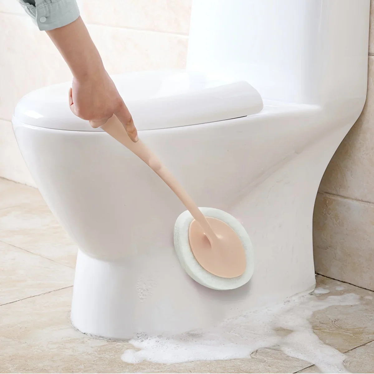 Long-Handle Sponge Cleaning Brush for Bathroom and Tile