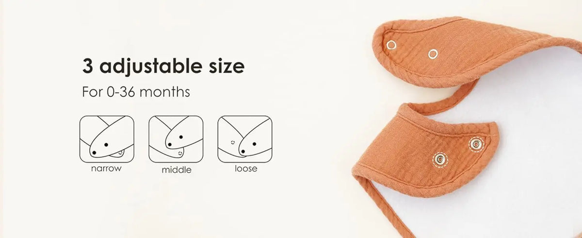 100% Cotton Muslin Baby Bibs with Adjustable Snaps – Multi-Use Drool & Burp Cloths (10/20/30 Pack)