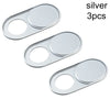 Three silver ultra-slim magnetic webcam covers for laptops, tablets, and phones