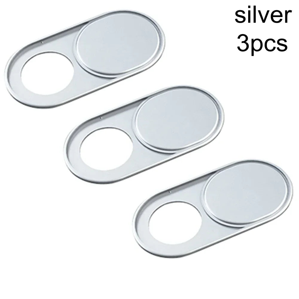 Three silver ultra-slim magnetic webcam covers for laptops, tablets, and phones