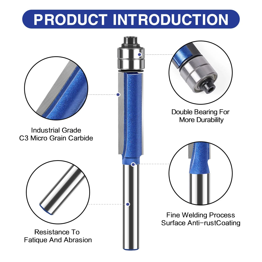 Flush Trim Router Bits with Dual Bearings – Set of 4 Sizes
