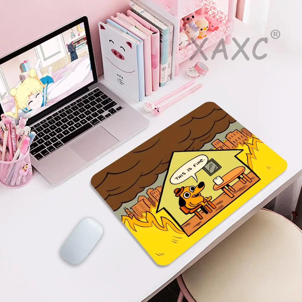 This Is Fine Dog Gaming Mousepad Desk Mat