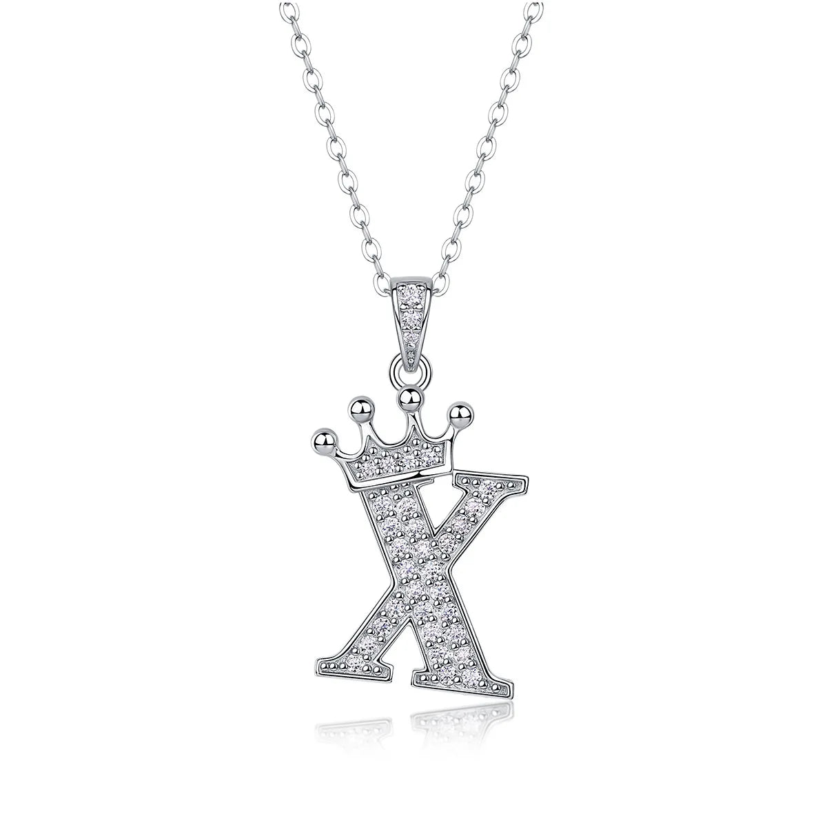 Sterling silver moissanite letter X pendant necklace with a chain